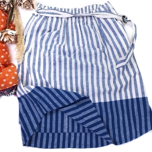 LOFT Dresses & Skirts - Loft Blue White Stripe Linen Cotton Belted Striped Belted Skirt Sz 2